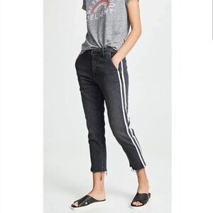 Mother The Shaker Prep Fray Trouser Jeans in Dear Mr. Black Racer Side Stripe 27
